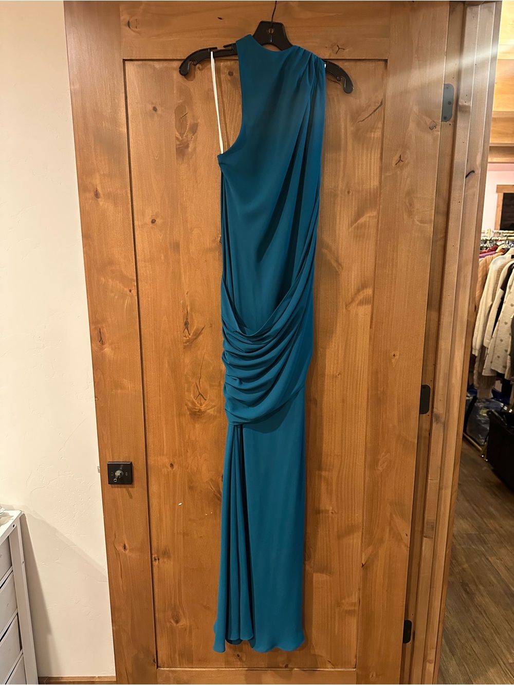 Halston Heritage Teal Crepe Draped Gown